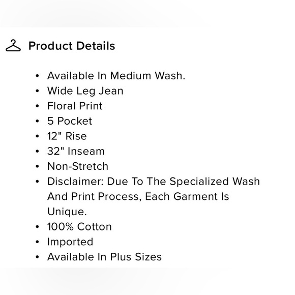 NWT Wide Leg Floral Print Jeans - Picture 3 of 3